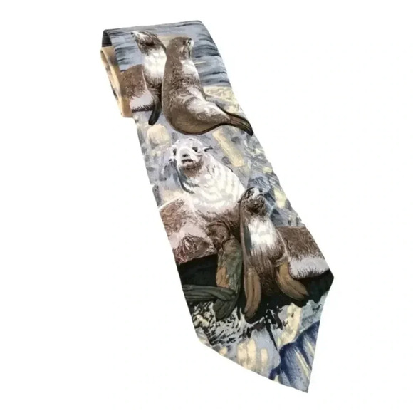 {Endangered Species} Seal Men's Silk Tie - Picture 1 of 8